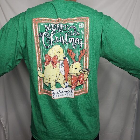 GIRLIE GIRL green t-shirt preppy Christmas dogs long sleeve L‎ - Picture 6 of 11